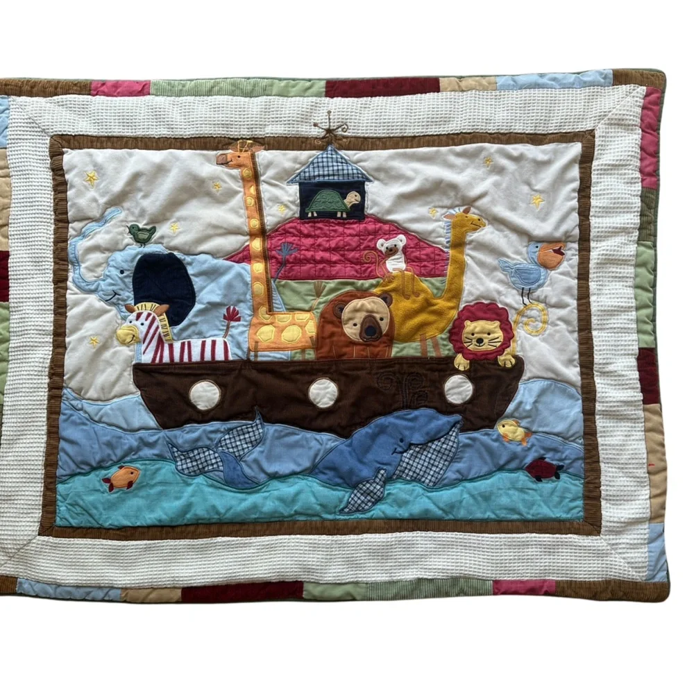 Noah’s Ark 33” x  44” Animal Appliqué Quilt Blanket – Colorful & Textured